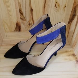 Size 7 and a 1/2 blue and black suede shoes
